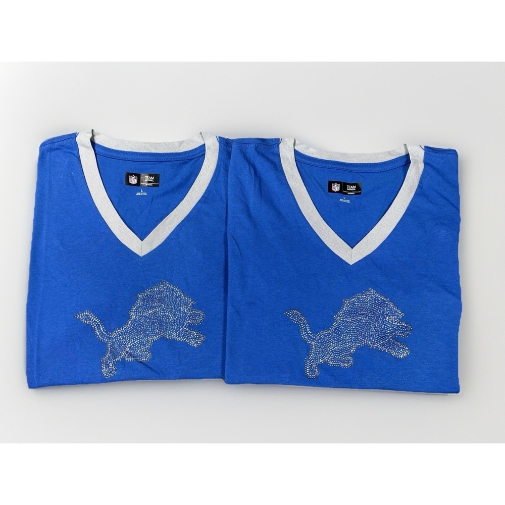 NFL Team Apparel Shirt Womens Large Detroit Lions Studs Big Logo LOT OF 2 NEW
